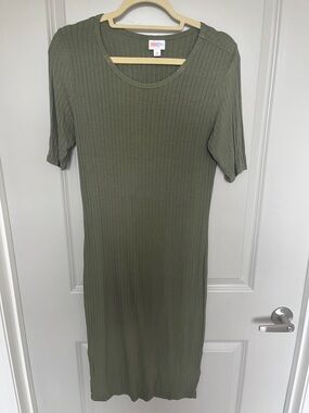 LuLaRoe Olive Green Ribbed Midi Dress